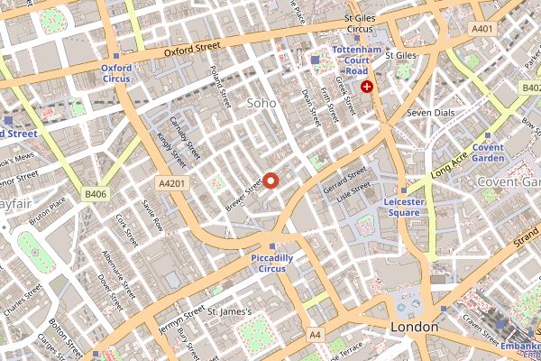 Map showing Blacklock Soho in London