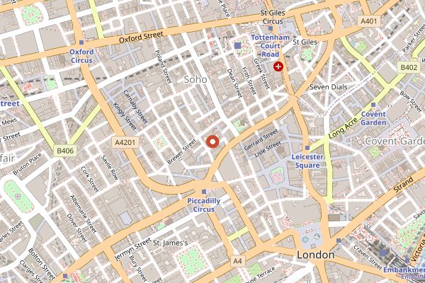 Map showing Bocca di Lupo in London