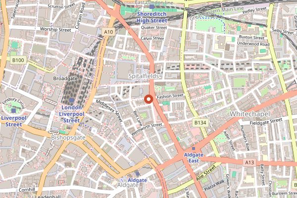 Map showing Gunpowder Spitalfields in London