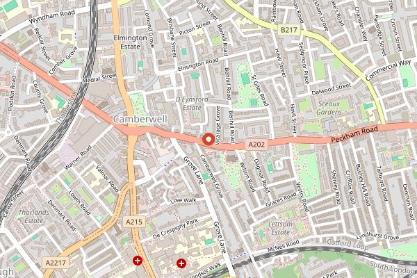 Map showing The Camberwell Arms in London