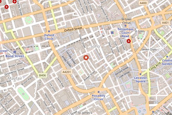 Map showing Mildreds in London