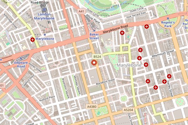 Map showing Reuben's in London