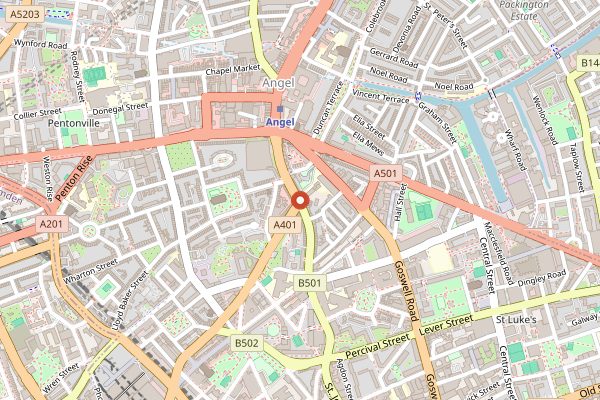 Map showing The Gate Islington in London