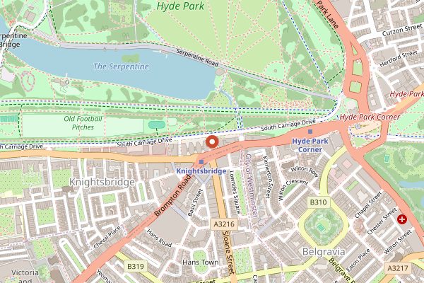 Map showing Dinner by Heston Blumenthal in London