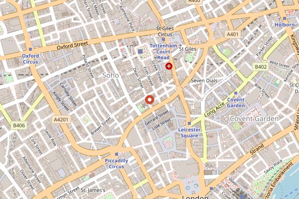 Map showing The French House in London