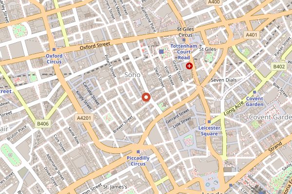 Map showing Bone Daddies Soho in London