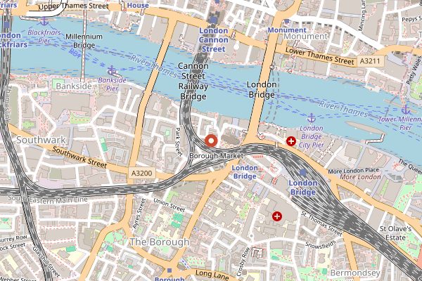 Map showing Borough Market in London