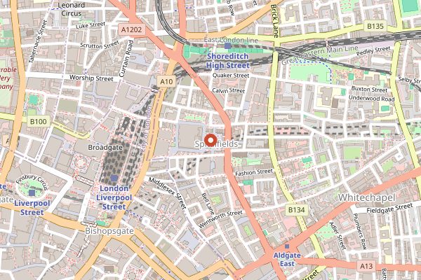 Map showing Old Spitalfields Market in London