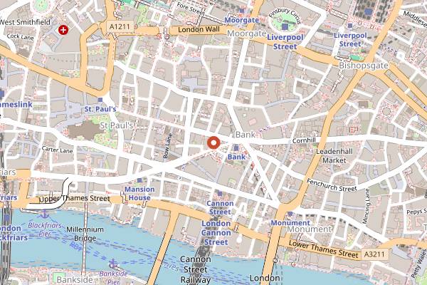 Map showing Coq d'Argent in London