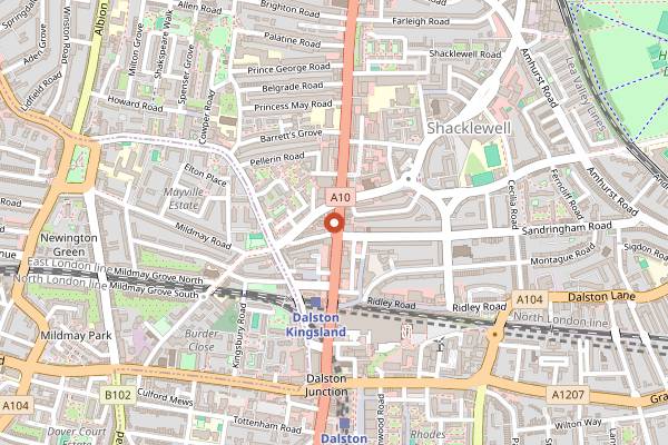 Map showing Dalston Superstore in London