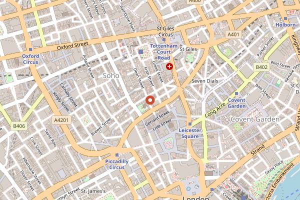 Map showing The French House in London