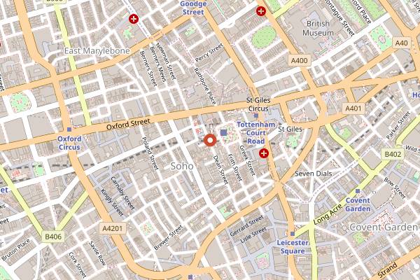 Map showing PizzaExpress Jazz Club in London
