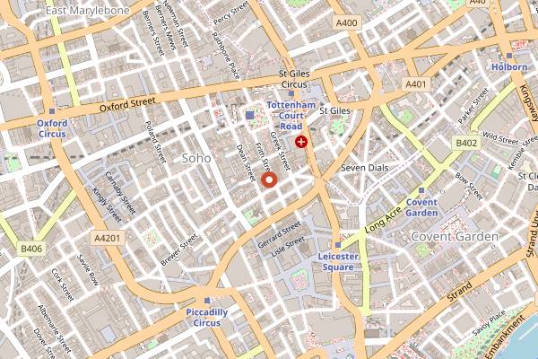 Map showing Ronnie Scott's in London