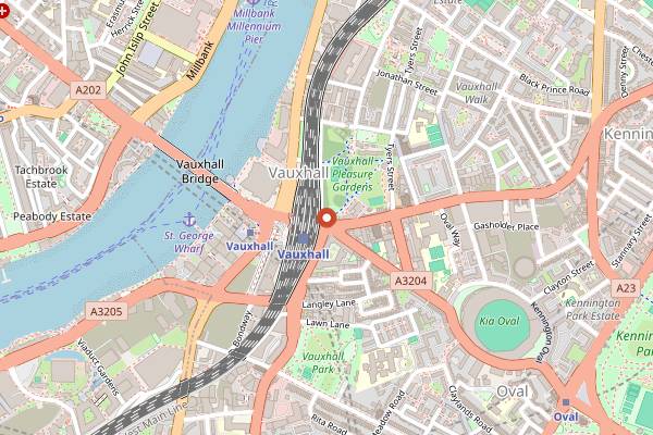 Map showing Royal Vauxhall Tavern in London