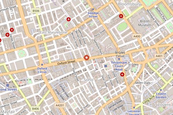 Map showing The 100 Club in London