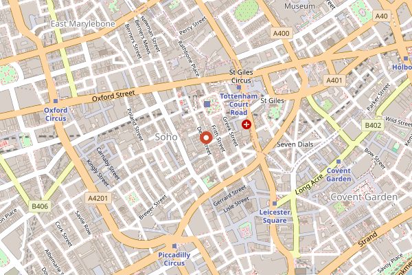 Map showing Quo Vadis in London