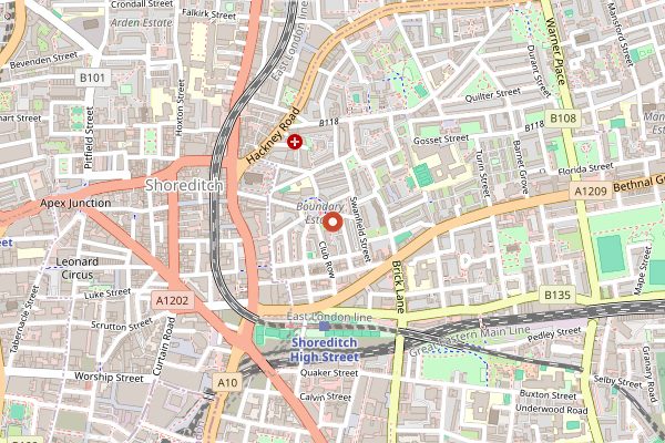 Map showing Rochelle Canteen in London