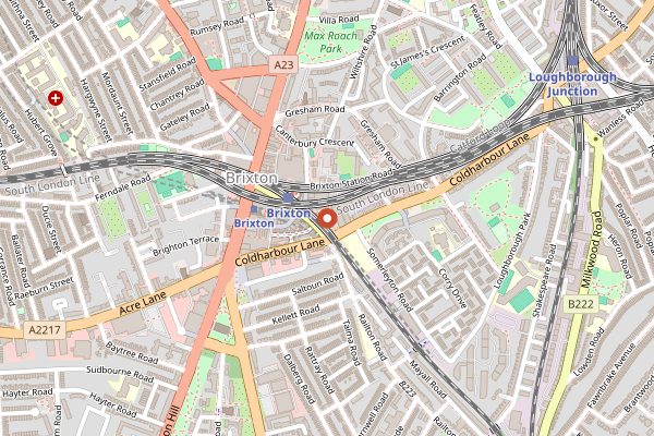Map showing Honest Burgers Brixton in London