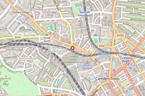 Map showing The Cheese Bar Camden in London