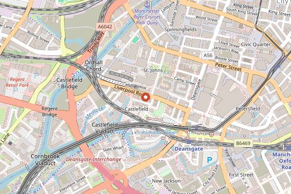 Map showing Akbar's Castlefield in Manchester