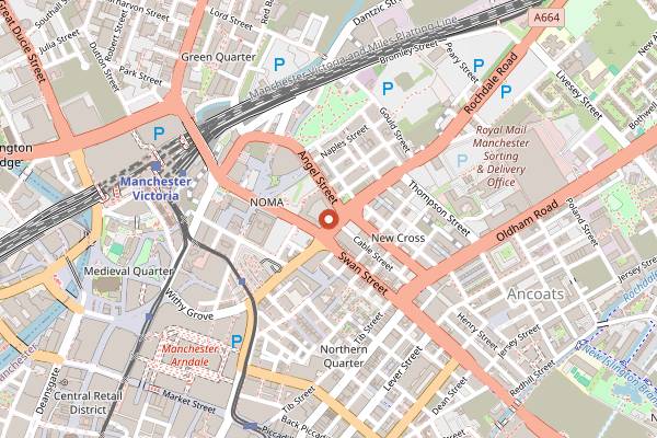 Map showing Pot Kettle Black Angel Gardens in Manchester