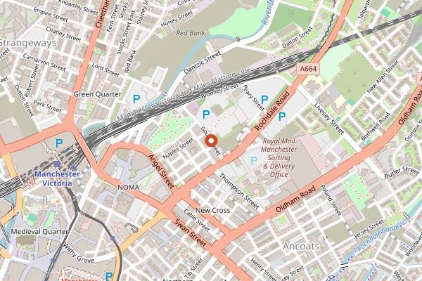 Map showing Black Jack Brewery Tap in Manchester