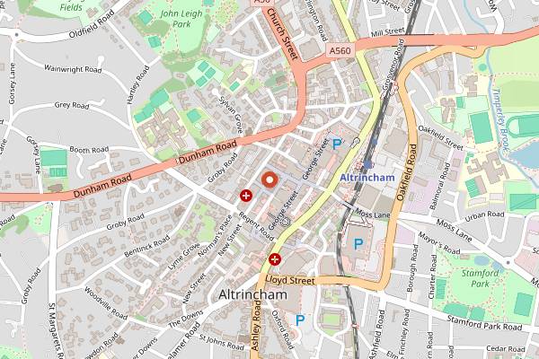Map showing Altrincham Market in Manchester