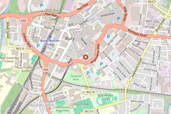Map showing Bury Market in Manchester
