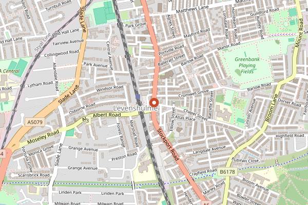 Map showing Levenshulme Market in Manchester