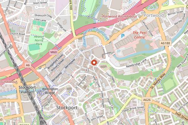 Map showing Stockport Market in Manchester