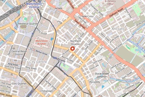 Map showing Evelyn's Cafe Bar in Manchester