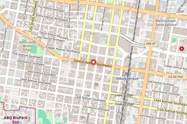 Map showing Anodyne Pool Hall in Albuquerque
