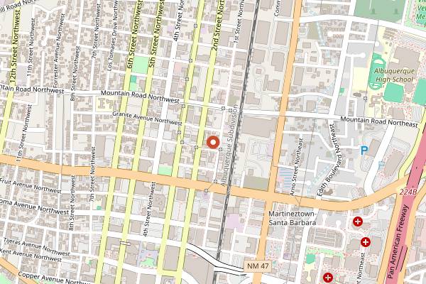 Map showing Marble Brewery Downtown in Albuquerque