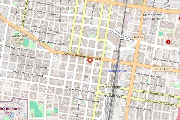 Map showing The Library Bar and Grill in Albuquerque