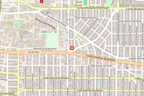 Map showing The Shop Breakfast and Lunch in Albuquerque