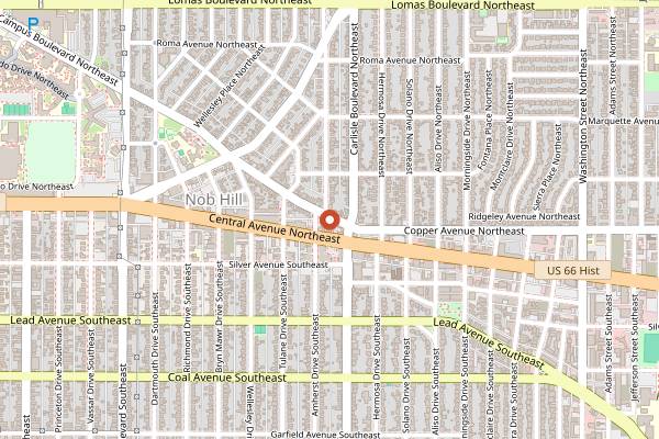 Map showing Tia B's La Waffleria in Albuquerque