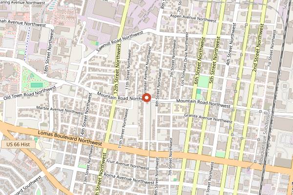 Map showing Slow Burn Coffee Roasters in Albuquerque