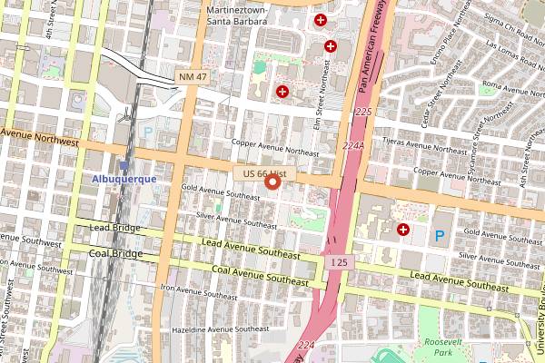 Map showing The Grove Cafe and Market in Albuquerque