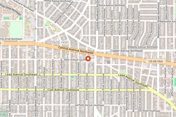 Map showing Mata G Vegetarian Kitchen in Albuquerque