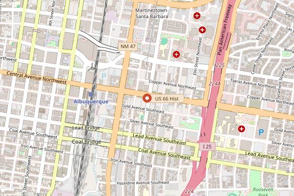 Map showing The Artichoke Cafe in Albuquerque