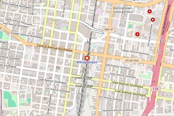 Map showing Downtown Growers' Market in Albuquerque