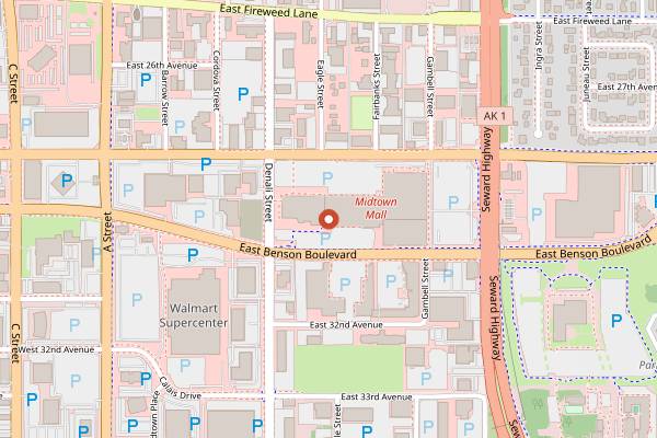 Map showing SteamDot Coffee in Anchorage