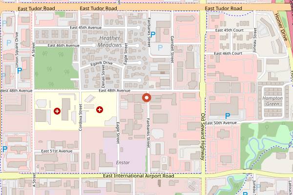 Map showing SteamDot Coffee Fairbanks Street in Anchorage