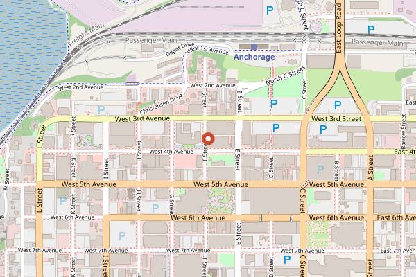 Map showing F Street Station in Anchorage