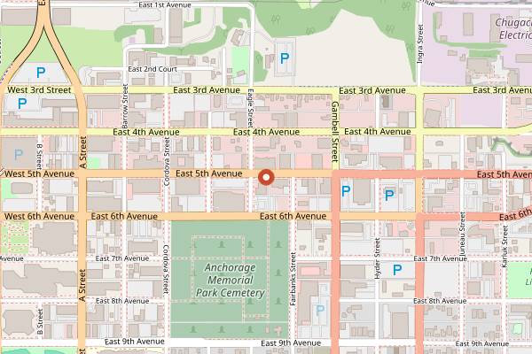Map showing Mad Myrna's in Anchorage