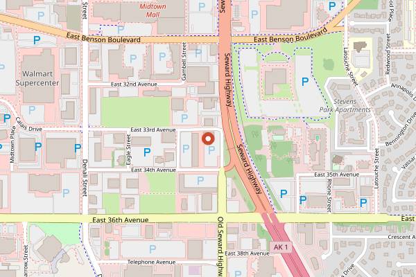 Map showing Moose's Tooth Pub and Pizzeria in Anchorage