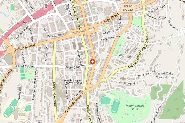 Map showing Wicked Weed Brewpub in Asheville