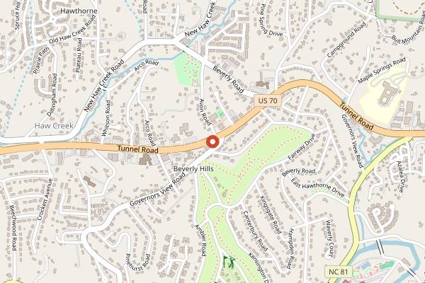 Map showing BattleCat Coffee Bar East in Asheville