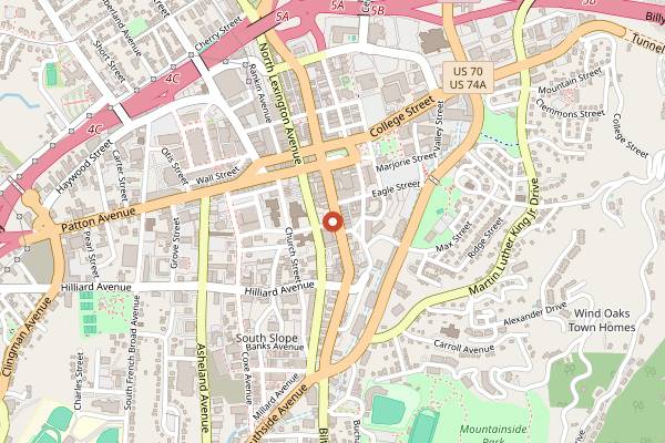 Map showing Double D's Coffee and Desserts in Asheville