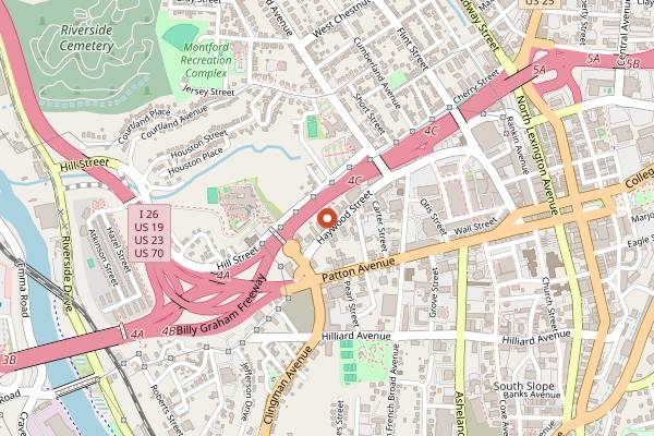 Map showing O.Henry's in Asheville